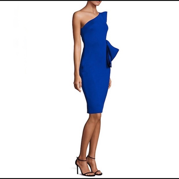 Nero by Jatin Varma One-Shoulder Bow Detail Dress, cobalt blue neoprene dress - Picture 2 of 5